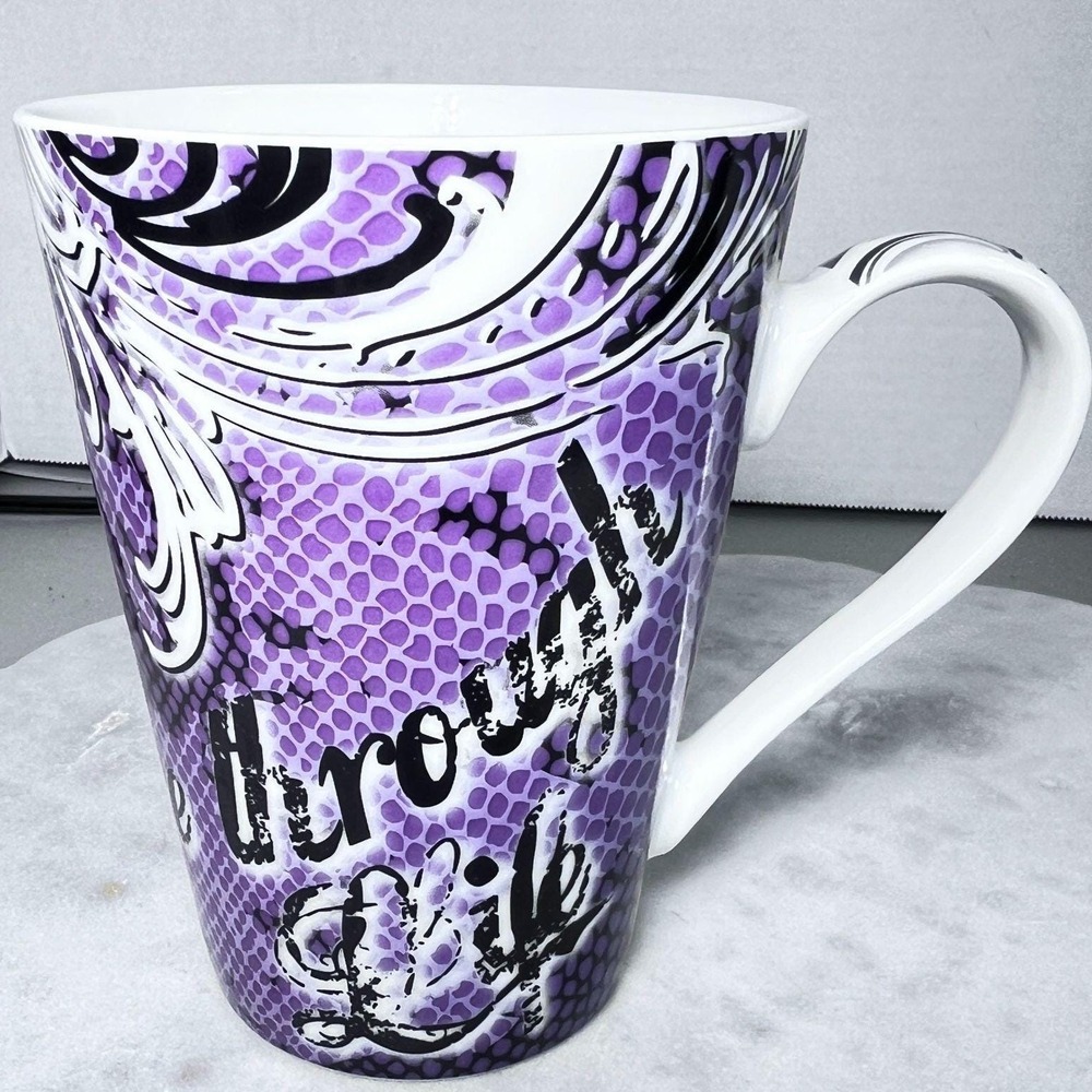 Vtg Konitz Purple Mug 12oz Ceramic Dance Through Life Disco Twirl Germany Swirls